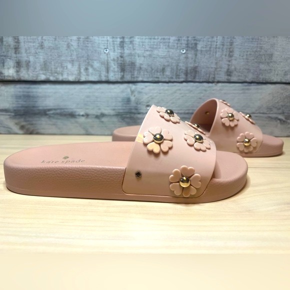 KATE SPADE SPRING FLOWER EMBELLISHED SLIDE SANDAL - Picture 7 of 13
